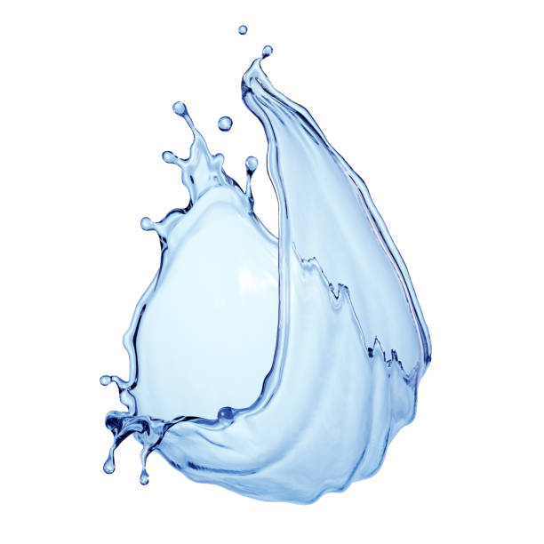 istock 3d render, dynamic blue water splash in the shape of a drop, clip art isolated on white background. Abstract liquid shape, splashing wave 1307465380