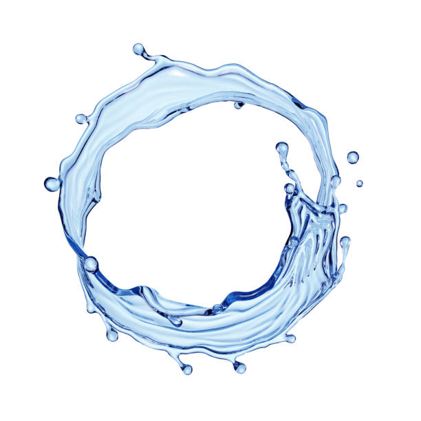 istock 3d render, blue water splash clip art isolated on white background. Round liquid shape, splashing wave. 1307465392