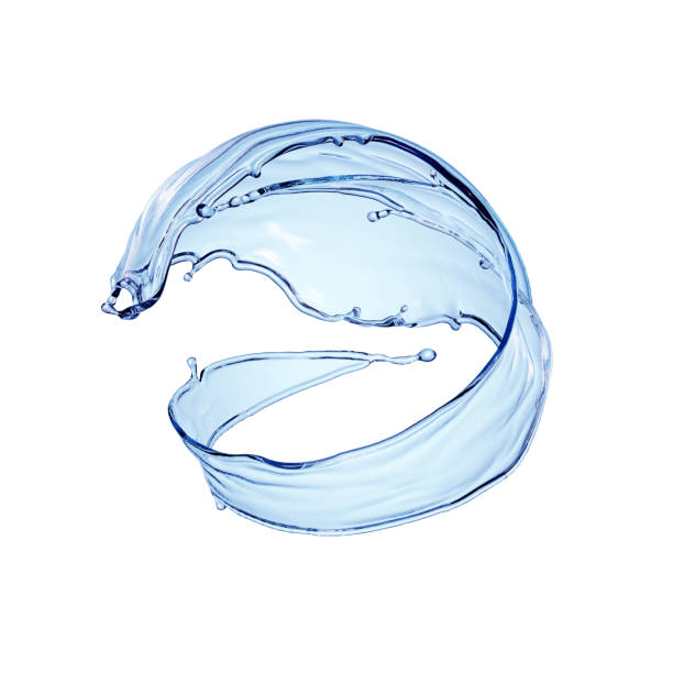 istock 3d render, blue water splash clip art isolated on white background. Spiral liquid shape, splashing wave. 1307465403