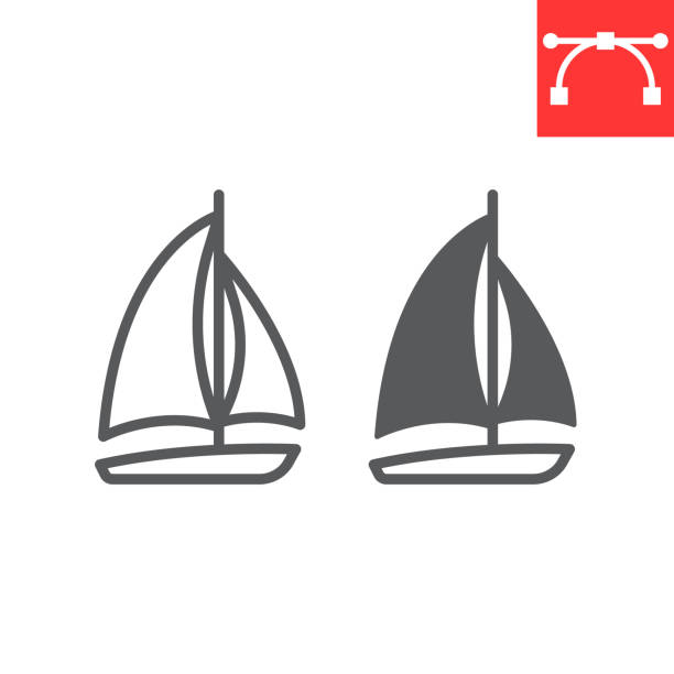 segelboot linie und glyphe symbol, schiff und reisen, boot vektor-symbol, vektorgrafiken, editierbarstrich umrisszeichen, eps 10. - cruise ship interface icons vector symbol stock-grafiken, -clipart, -cartoons und -symbole