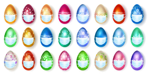 ilustrações de stock, clip art, desenhos animados e ícones de set of easter eggs with medical masks - wealth eggs animal egg easter egg