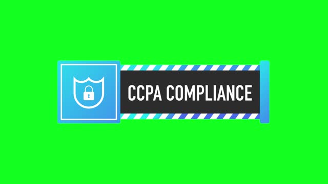 CCPA compliance shield sticker icon isolated on white background. Blue banner. Motion graphic.