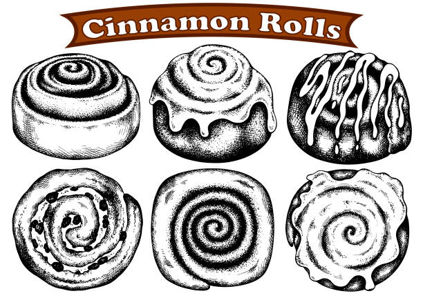 bildbanksillustrationer, clip art samt tecknat material och ikoner med vektor illustration - cinnamon buns bakery