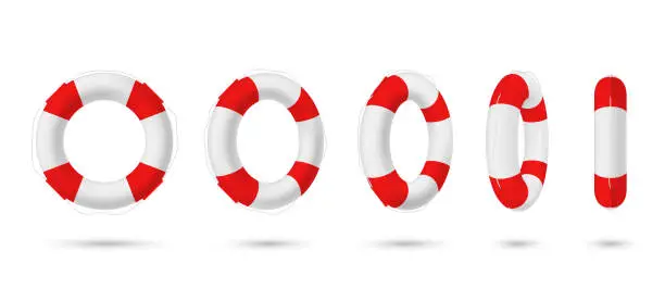 Vector illustration of Collection of realistic lifebuoy striped circle with shadow vector rescue life belt marine lifeline