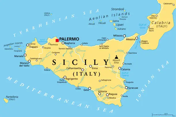 Vector illustration of Sicily, autonomous region of Italy, political map