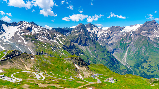 Mountain asphalt road serpentine. Winding Grossglockner High Alpine Road in High Tauern, Austria.