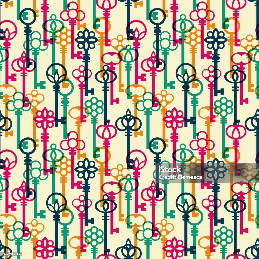 Ch760 Key Pattern Colorful Overlapping Style Antique Keys Vertical Pattern Stock ...