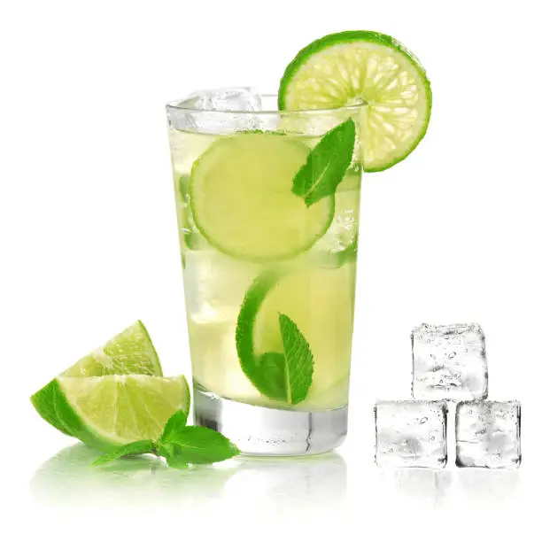 Lime cocktail with ice isolated