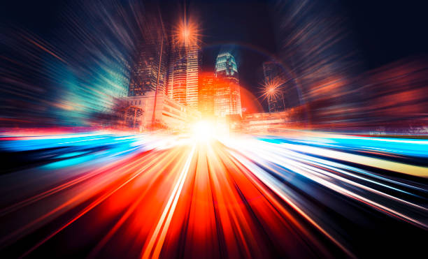 istock Motion blur effect with modern city in background 1307489197