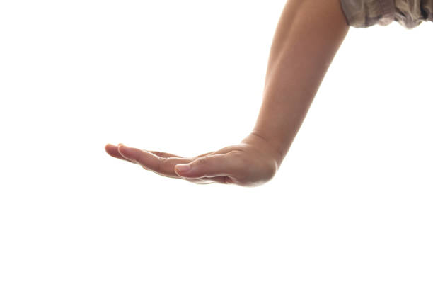 istock Hand of a person pressing down gesture, side view, isolated cut out on white 1307490133