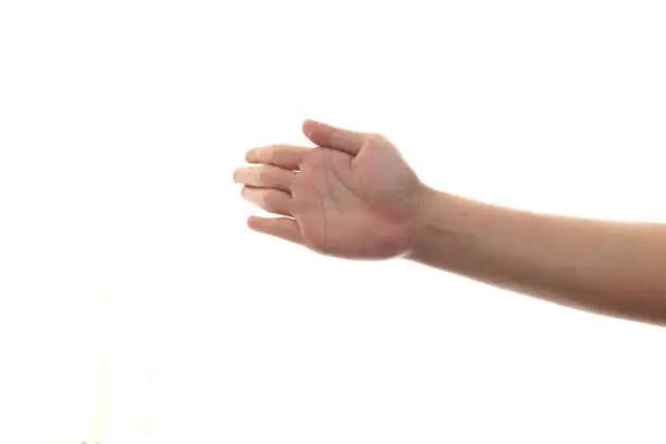 Photo of Hand of a person slapping gesture, isolated on white