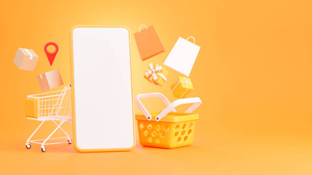 istock 3d render of smartphone with shopping online concept for mockup 1307496166