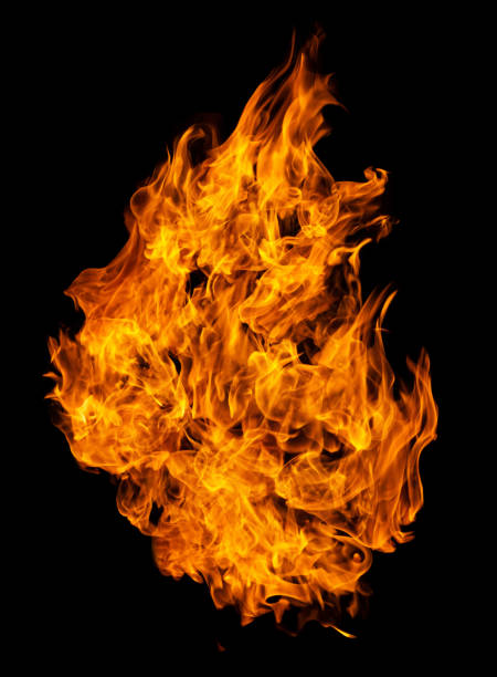 istock Fire and burning flame isolated on dark background for graphic design purpose 1307498271