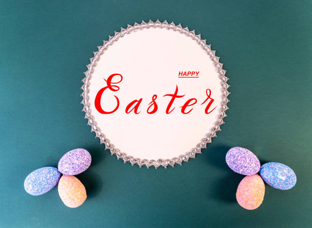 frohe ostern! flat lay, internet-banner, postkarte an ostern - 5087 stock-fotos und bilder