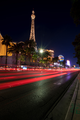 Las Vegas, USA - Sep 21, 2019: A long exposure of Las Vegas Boulevard early in the night.