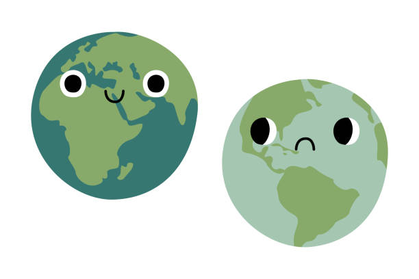 Cute Planet Earth Character With Sad And Smiling Faces Kawaii Globe Funny  Celestial Body Happy Earth Day Earth Hour Environment Safety Celebration  Vector Flat Cartoon Illustration Stock Illustration - Download Image Now -