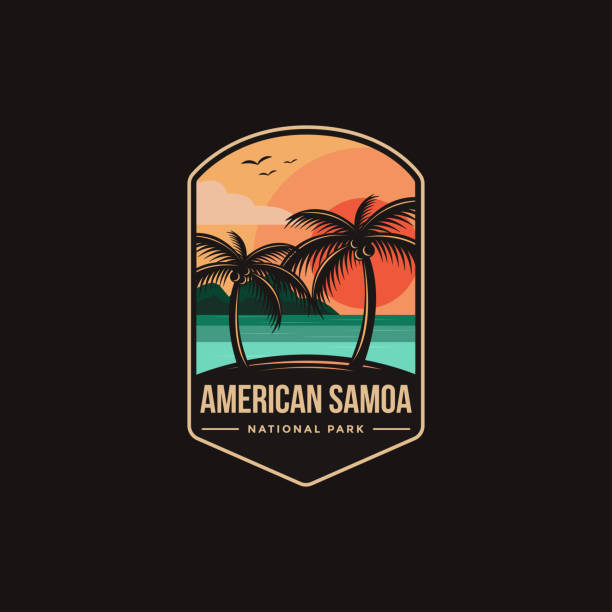 illustrazioni stock, clip art, cartoni animati e icone di tendenza di illustrazione vettoriale patch emblema dell'american samoa national park su sfondo scuro - polynesia