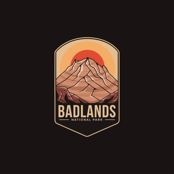 Emblem patch vector illustration of Badlands National Park on dark background Emblem patch vector illustration of Badlands National Park on dark background badlands stock illustrations