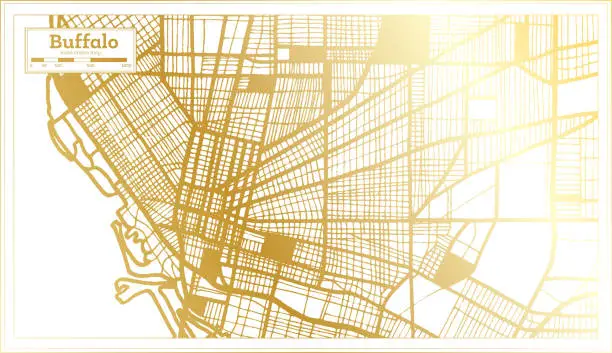 Vector illustration of Buffalo USA City Map in Retro Style in Golden Color. Outline Map.