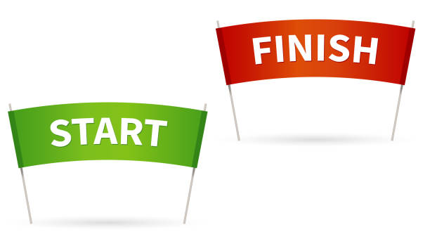 Flag finish. Flag Start for the competition. Red and green colors Flag finish. Flag Start for the competition. Red and green colors of a finish and start line. vector illustration isolated on white. starting line stock illustrations