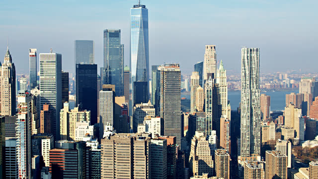 Aerial View of Manhattan Financial District. WTC.