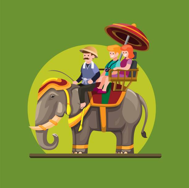 illustrazioni stock, clip art, cartoni animati e icone di tendenza di thailandia attrazione eepant con concetto turistico passeggero nel vettore illustrazione cartone animato - thailand thai culture travel buddha