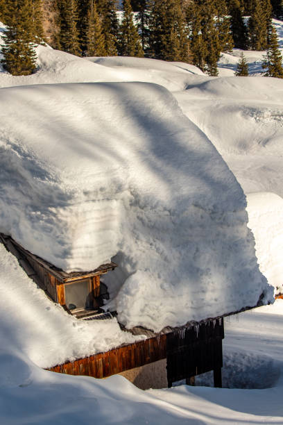 istock Mountain hut covered in snow, mountain pasture Dedno polje 1307515320
