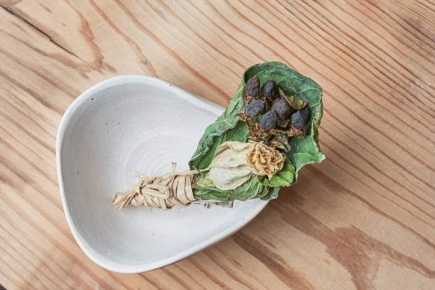 istock Unglazed white clay pots on wood table 1307515568