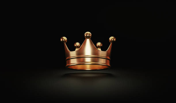istock Gold royal king crown on black background with emperor treasure. 3D rendering. 1307516259