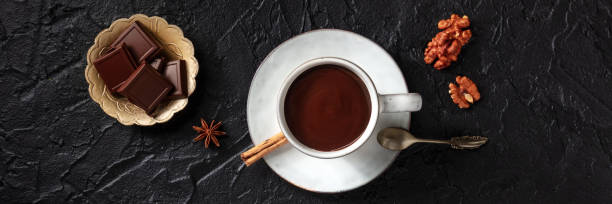 istock Hot chocolate panorama on a black background 1307516280