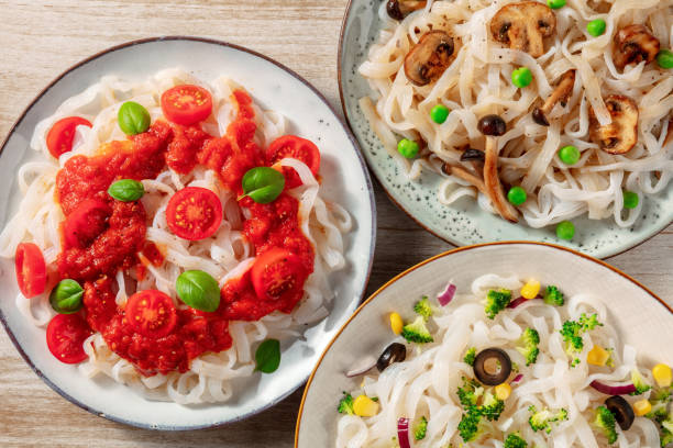 istock Konjac pasta with tomato sauce, mushrooms, and broccoli 1307516300