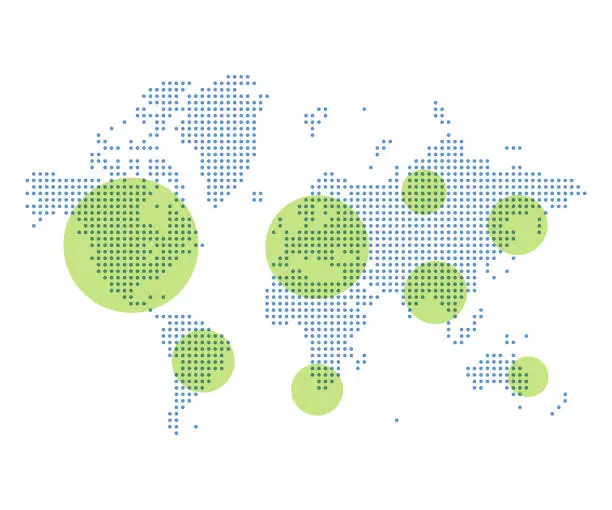 Vector illustration of World map pixelated and dots