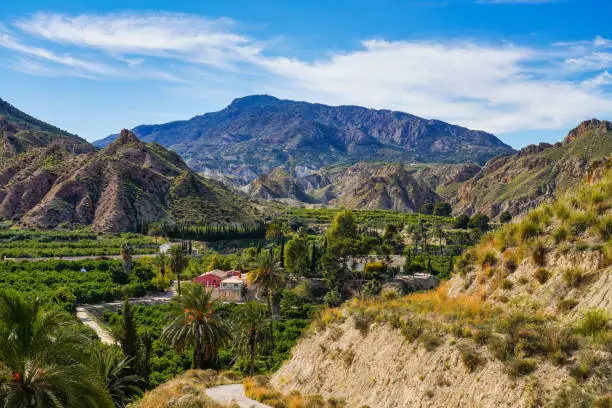 Landscape view of Villanueva del Rio Segura in the Valley of Ricote, Murcia region in Spain