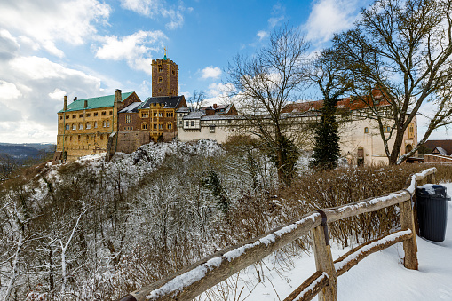 Eisenach, Thuringia, Germany - February 11, 2021: The Wartburg Castle at Eisenach in the Thuringia Forest
