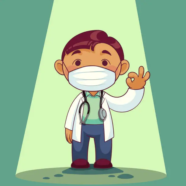 Vector illustration of doctor wearing medical mask cartoon character. COVID-19 outbreak medical staff. vector illustration.