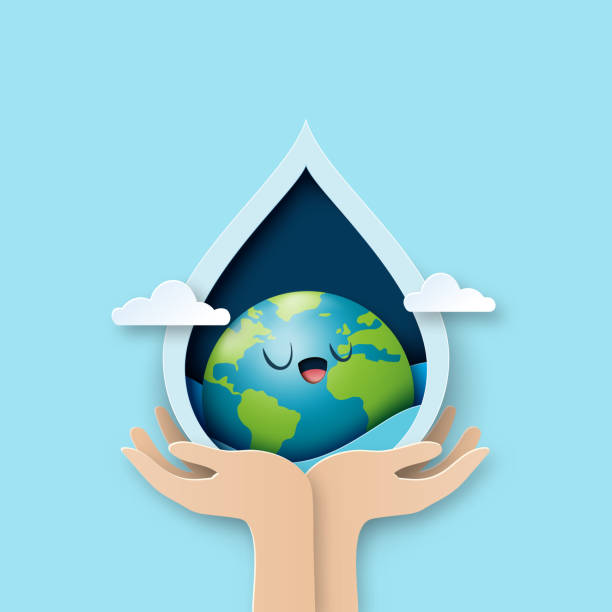 World water day.Hand holding earth in water drop.Paper art of save water for ecology and environment conservation concept design. World water day.Hand holding earth in water drop.Paper art of save water for ecology and environment conservation concept design.Vector illustration. origami hand stock illustrations