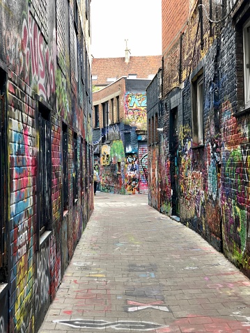Baltimore, USA - February 17, 2024. Graffiti Alley in Station North Arts & Entertainment District of Baltimore, Maryland, USA