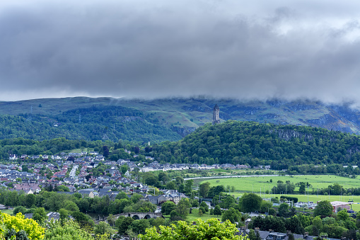 Beautiful scenery of Stirling is renowned as the Gateway to the Highlands , viewing Abbey Craig with The National Wallace Monument on top and The Battle of Stirling Bridge in Scotland