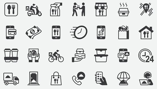 Food Delivery ,Takeaway Home Concept Icons