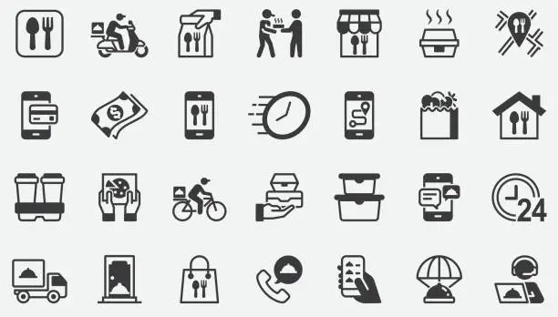 Vector illustration of Food Delivery ,Takeaway Home Concept Icons