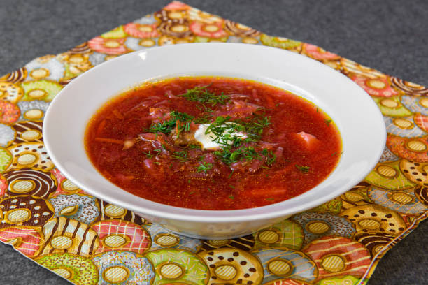 istock Red Borsch soup in a plate. 1307535909