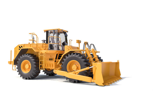 istock big yellow bulldozer on a white background. 1307537124