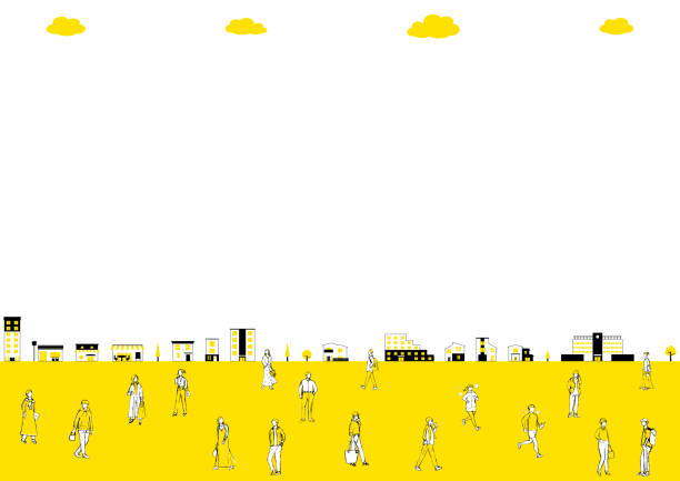 ołówek rysunek stylu życia ludzi w mieście i budynku - student uczelni wyższych obrazy stock illustrations