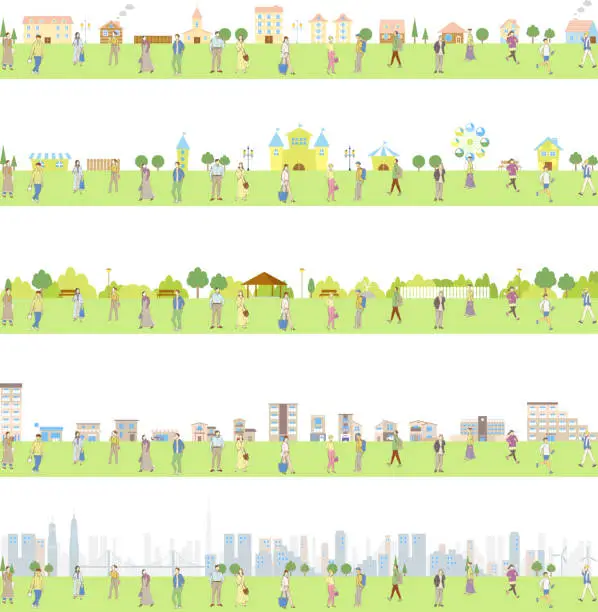 Vector illustration of set of lifestyle people and city illustration