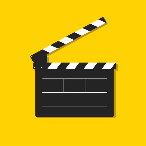 illustrations, cliparts, dessins animés et icônes de clapperboard vidéo d’isolement sur le fond jaune. concept de photographie d’affaires. modèle pour les instructions du directeur, le produit. style plat. illustration vectorielle - clap de cinéma