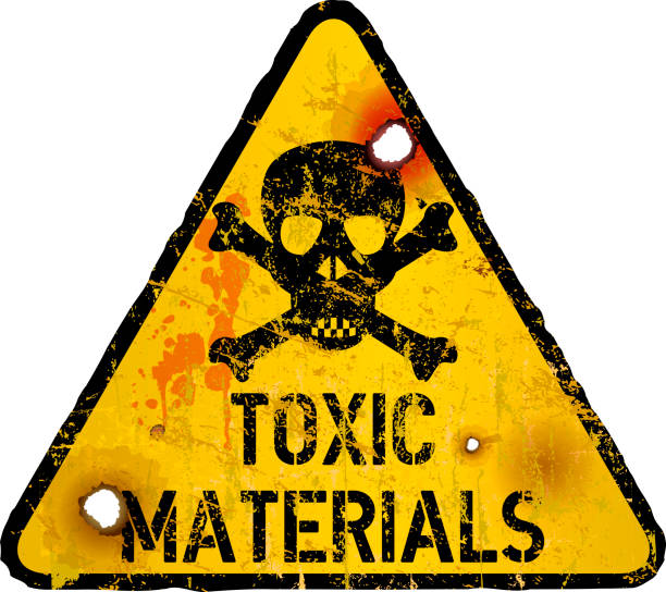 Toxic materials warning sign with skull and bones,grungy and distressed, vector illustration Toxic materials warning sign with skull and bones,grungy and distressed, vector illustration poisonous stock illustrations