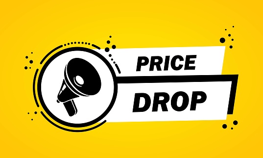 Megaphone with Price drop speech bubble banner. Loudspeaker. Label for business, marketing and advertising. Vector on isolated background. EPS 10.