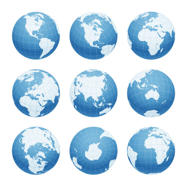 земной шар устанавливается из вариантных представлений с меридианами и па�раллелями. иллюстрация 3d вектора - longitude stock illustrations