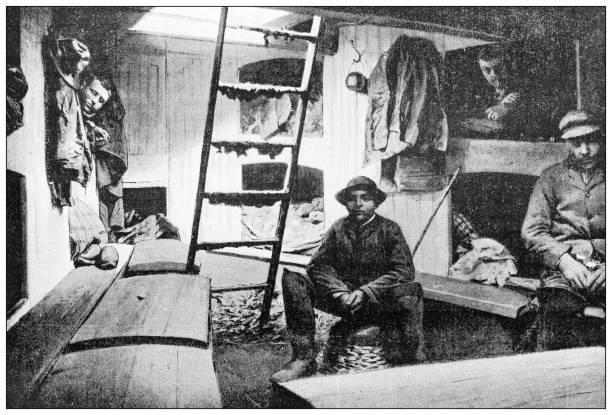 Antique black and white photograph: Iceland fishermen