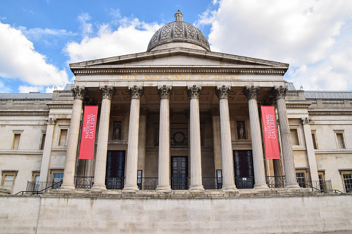 London, United Kingdom - July 12 2020: The National Gallery exterior view, Trafalgar Square